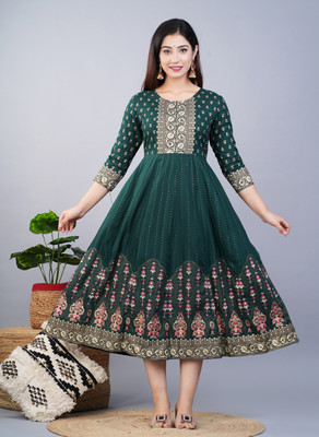 Dinaya Women Gown Green Maxi/Full Length Dress
