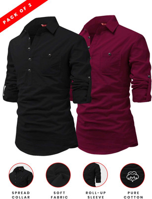 FireFish Men Solid A-line Kurta(Maroon)
