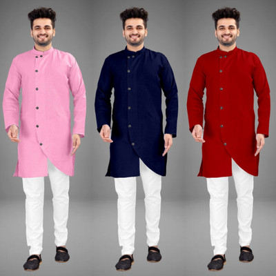 DIAMOND CLUSTER Men Self Design Trail Cut Kurta(Multicolor)