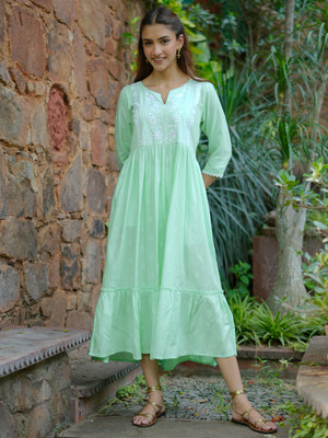 LIBAS Women Self Design A-line Kurta(Light Blue)