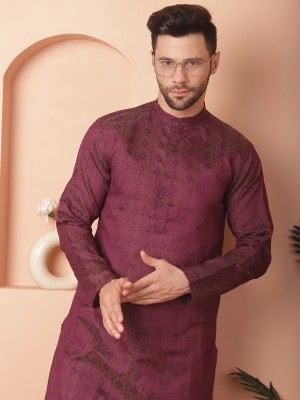 Jompers Men Woven Design Straight Kurta(Purple)