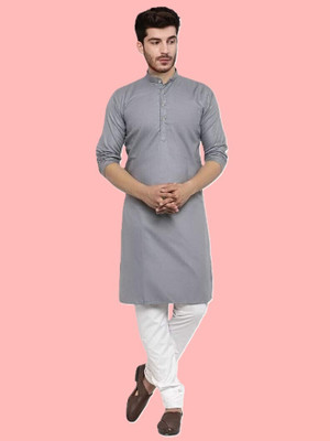 Wearbird Men Solid Straight Kurta(Grey)