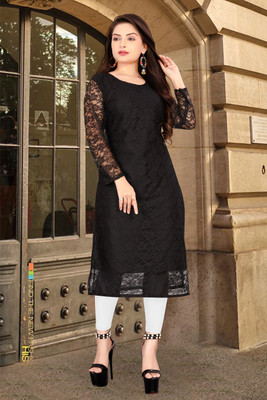 Lakshya Fashion Mart Women Self Design A-line Kurta(Black)