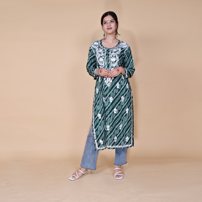 SHREERANGBAZAR Women Embroidered A-line Kurta(Green)