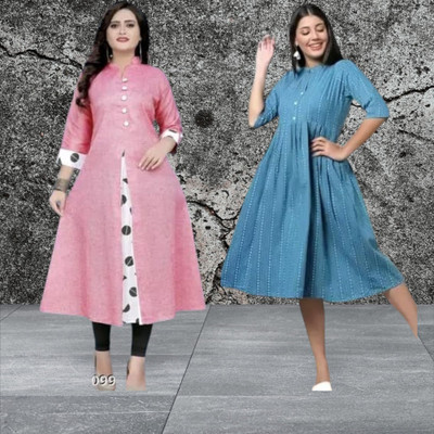 Rangrasiya Creation Women Printed Straight Kurta(Pink, Light Blue)