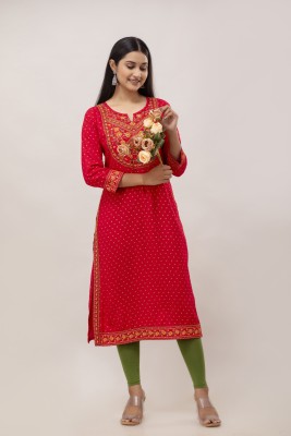 SRISA FASHION Women Embroidered Straight Kurta(Red)