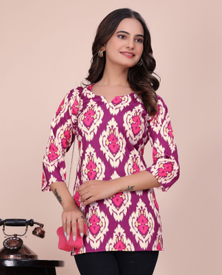 GLAM COUTURE Women Printed Straight Kurta(Purple)