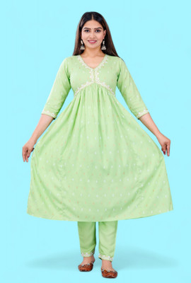 MARISY Women Printed A-line Kurta(Light Green)
