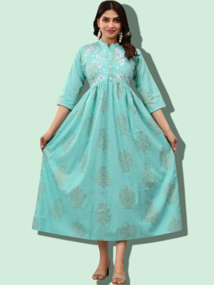 mk creation Women Printed Anarkali Kurta(Blue)