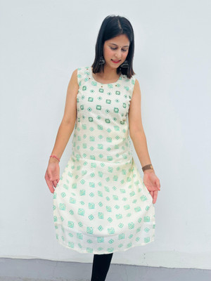 Attire Arc Women Geometric Print, Printed Straight Kurta(White)