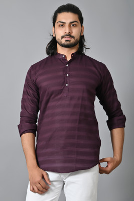 PROTOZONE Men Self Design, Solid Straight Kurta(Purple)