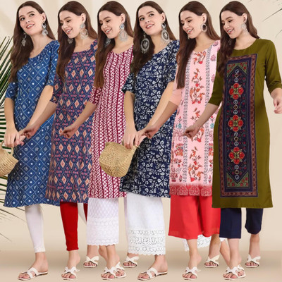 1 Stop Fashion Women Printed Straight Kurta(Multicolor)