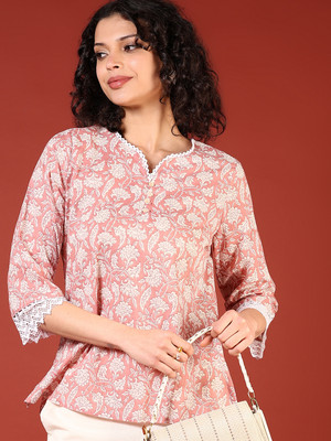 V-MART Women Printed A-line Kurta(Pink)