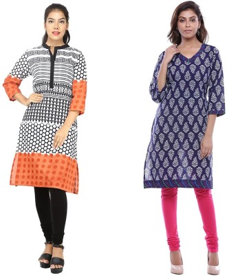 Hrinkar Women Printed Straight Kurta(Multicolor)