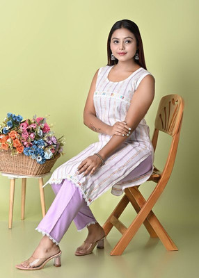ELBISE Women Solid A-line Kurta(White)