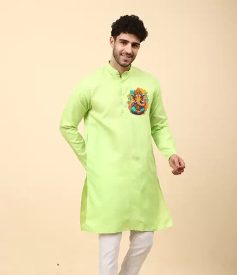 TULSSIKAA Men Printed Straight Kurta(Light Green)