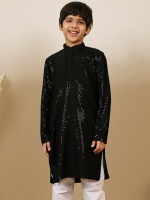 Sanwara Boys Embellished Straight Kurta(Black)