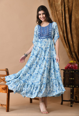 jaipurite Women Floral Print Straight Kurta(Blue)