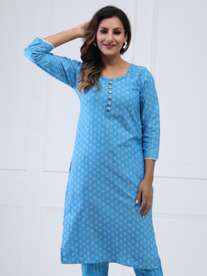 RARDHANIA Women Printed A-line Kurta(Light Blue)
