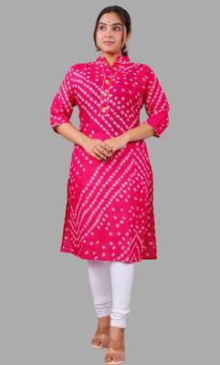 Parth f Women Bandhani A-line Kurta(Pink)
