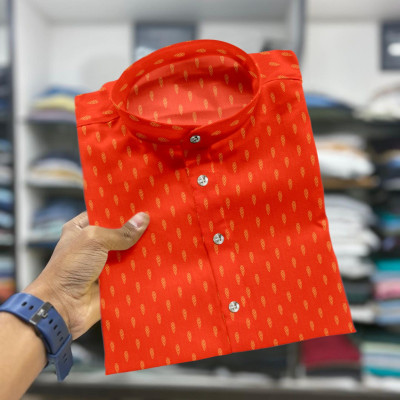 SOPANI Men Printed Straight Kurta(Orange)