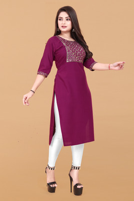 ANITA LYCRA Women Embroidered A-line Kurta(Purple)