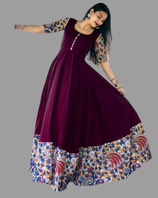 Mahudi Women Kalamkari Flared Kurta(Purple)