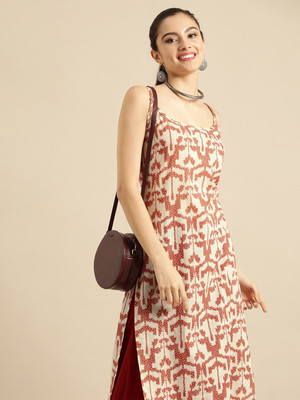 Sangria Women Abstract A-line Kurta(Beige)