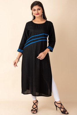 JAY'S ALONE FASHION Women Solid Straight Kurta(Black)