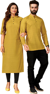 Hare Krishna Women Striped A-line Kurta(Yellow)