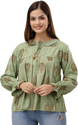 DMP EXPORT Women Floral Print Cape Top Kurta(Light Green)