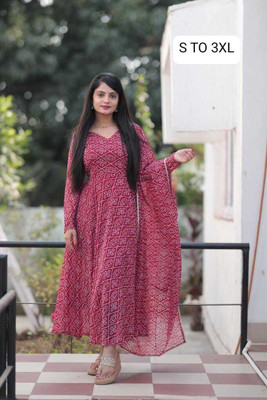 THE PRIVATE LABLE Women Printed Anarkali Kurta(Pink)