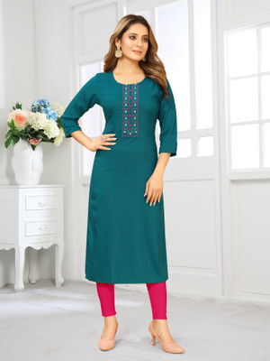 THANDUDI Women Solid A-line Kurta(Blue)