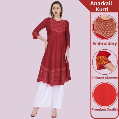 RK Costing Women Embroidered Anarkali Kurta(Maroon)