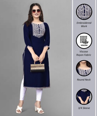 PATBRO Women Embroidered A-line Kurta(Blue)