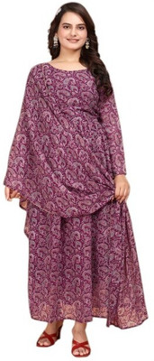 QUEUEE CREATION Women Floral Print Anarkali Kurta(Maroon)