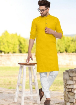 Rashmi Genz Men Printed Straight Kurta(Yellow)
