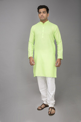 trueoath Men Solid Straight Kurta(Light Green)