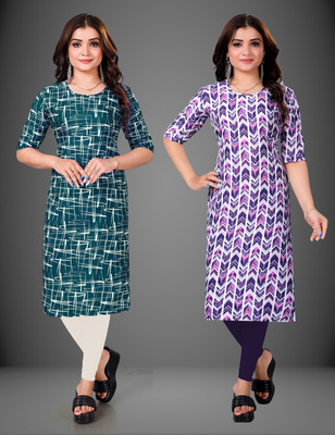 Tashvi Creation Women Printed Straight Kurta(Purple)