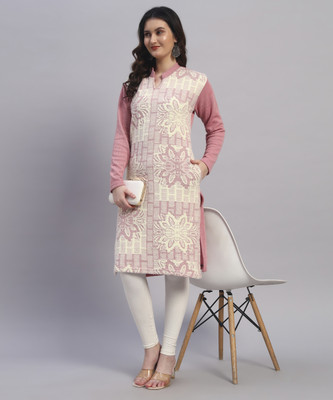 MOD YOUNG Women Printed Straight Kurta(Pink)