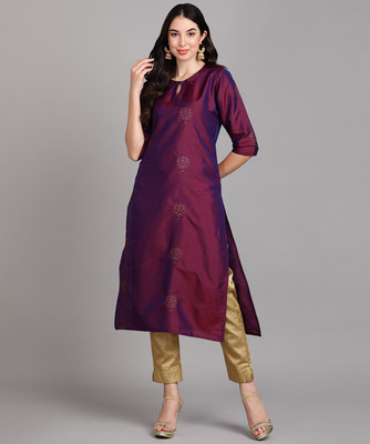 v tradition Women Embroidered Straight Kurta(Purple)
