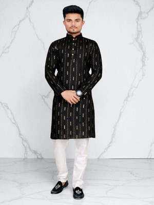 Biswas Fab Men Embellished Straight Kurta(Black)