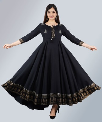 Neemiya Women Embroidered Anarkali Kurta(Black)