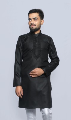 Wallaby Men Solid A-line Kurta(Black)