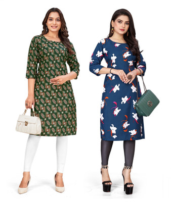 SUMITA SAREE Women Printed A-line Kurta(Dark Green, Dark Blue)