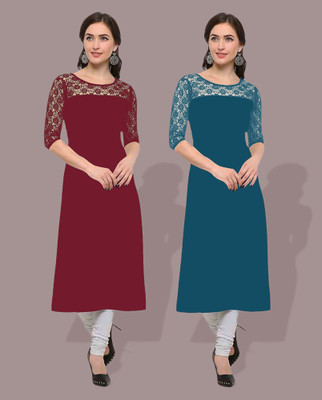 Maheshvi Women Self Design Straight Kurta(Blue)