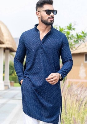 TRADITIONAL ANDAAZ Men Solid Straight Kurta(Blue)