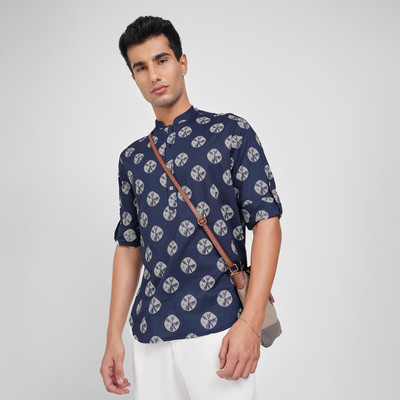 Indus Route by Pantaloons Men Printed A-line Kurta(Blue)