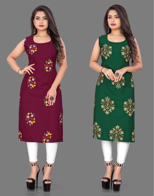 maruti fab Women Striped Straight Kurta(Maroon, Green)