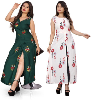 tanvi creation Women Printed Frontslit Kurta(Green)